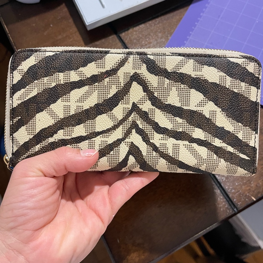 MICHAEL Michael Kors Black and Cream Wallet with Zebra Print